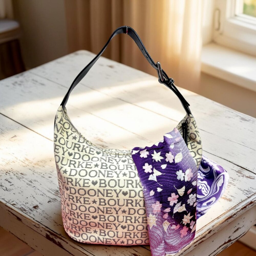 Dooney & Bourke Logo Jacquard & Leather Shoulder Bag 16"x7.5"x13" + Free Scarf - Picture 3 of 16